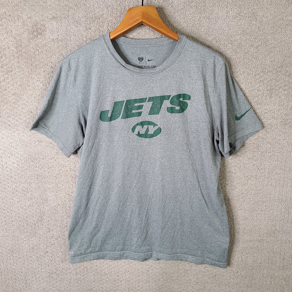 Nike Shirt Mens Large Gray New York Jets Graphic NFL Polyester Short Sleeve